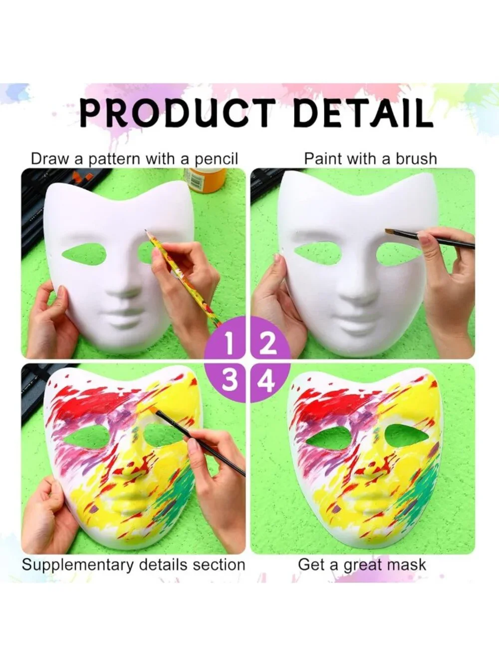 100 Pcs White Blank Paper Mache Masks for Halloween Crafts & Party Decor